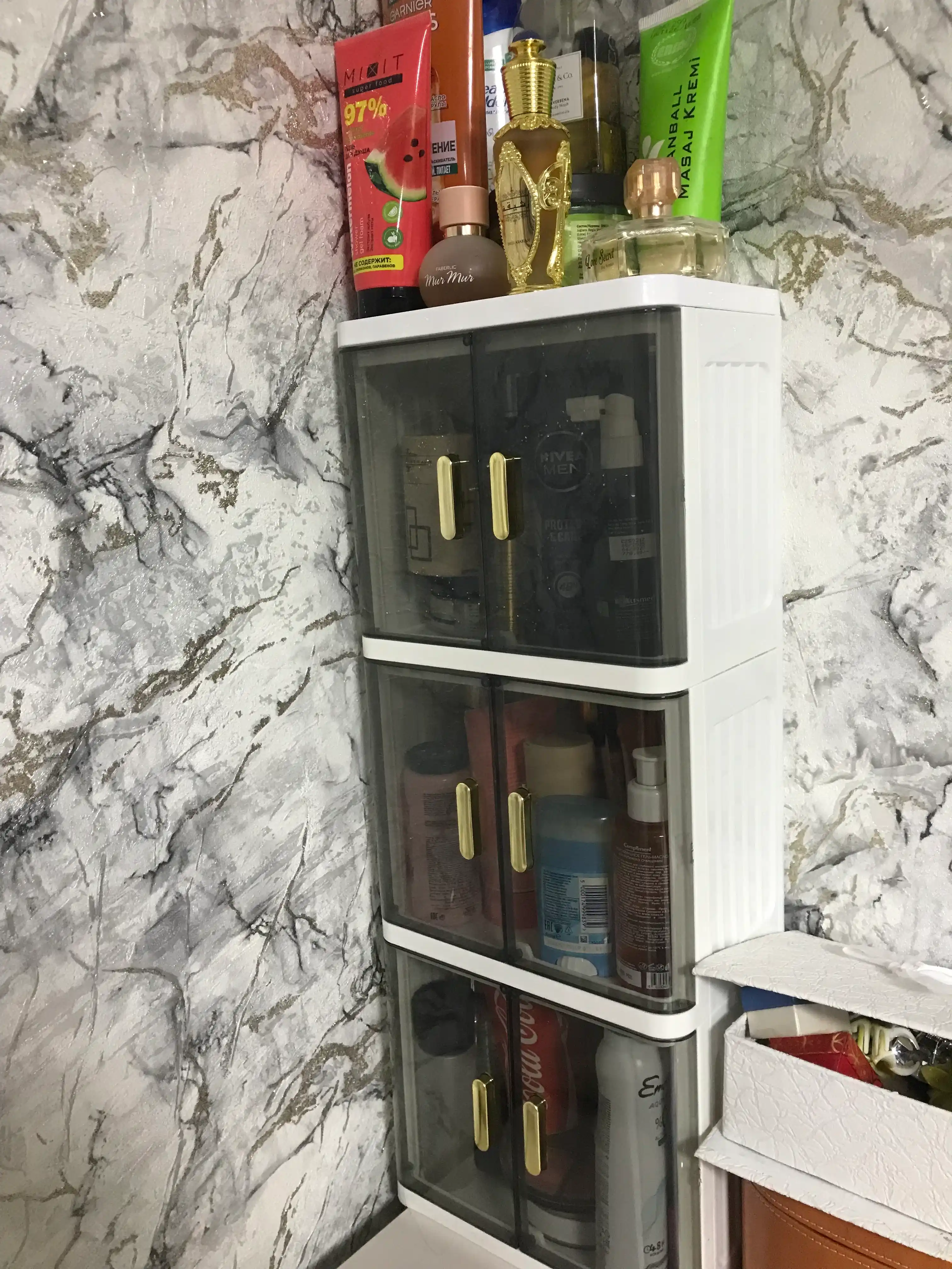 Кейс для косметики, настольный двухъярусный с дверцами, складной, белый, для ухода