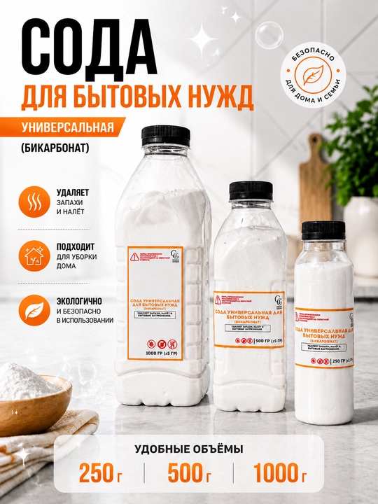 Osh sodasi uy tozalash uchun, 250 g, 500 g, 1000 g - 