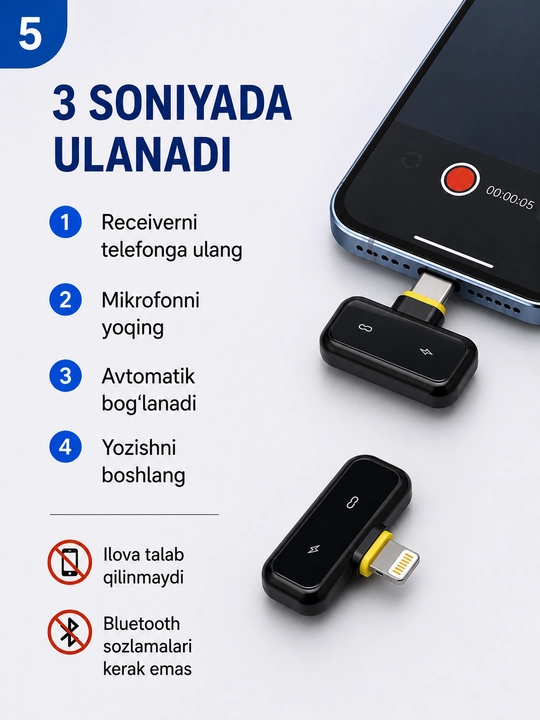 QY88 Simsiz Petlichka Mikrofon 2TX+RX Type-C, Shovqinni Kamaytirish, Zaryadlash