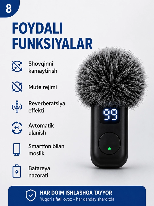 QY88 Simsiz Petlichka Mikrofon 2TX+RX Type-C, Shovqinni Kamaytirish, Zaryadlash
