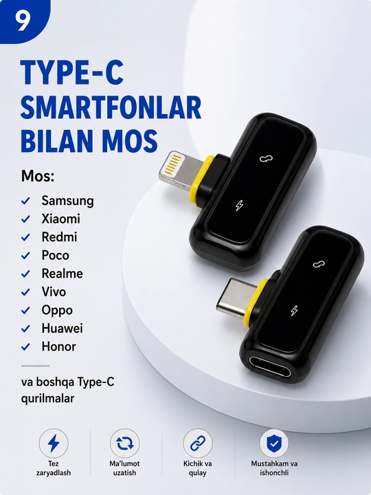 QY88 Simsiz Petlichka Mikrofon 2TX+RX Type-C, Shovqinni Kamaytirish, Zaryadlash