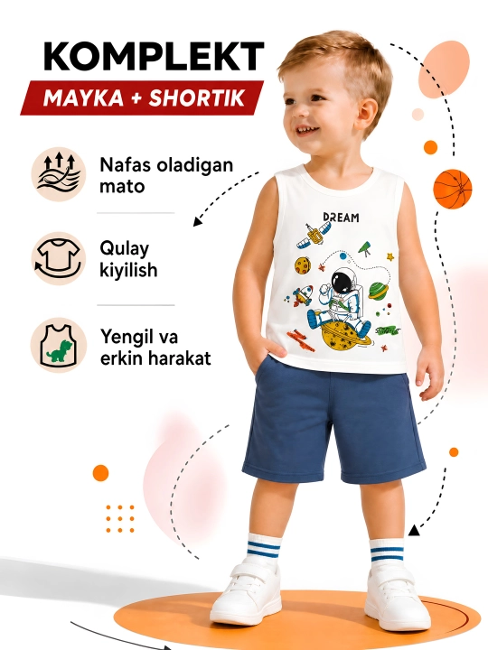 Летний костюм для детей, майка,шорты 2-5 лет