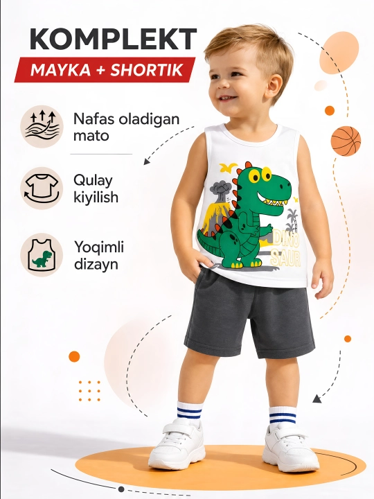 Летний костюм для детей, майка,шорты 2-5 лет