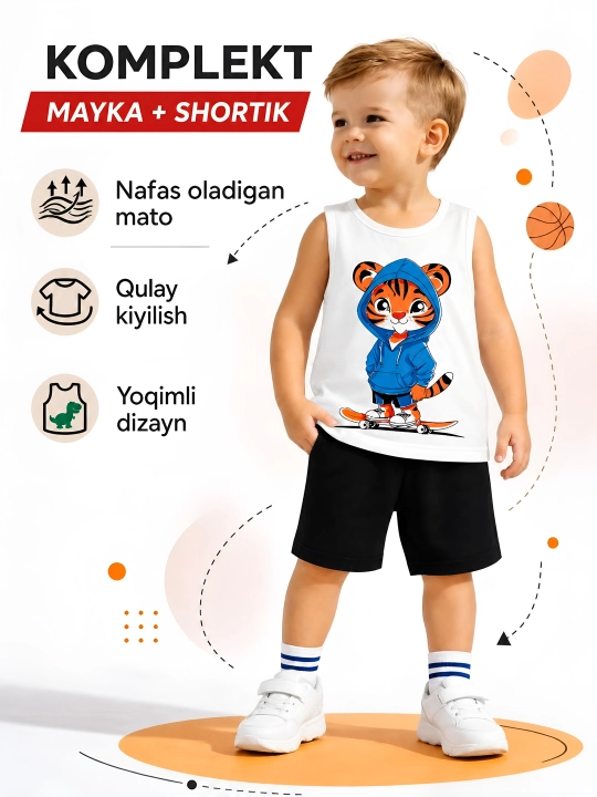 Летний костюм для детей, майка,шорты 2-5 лет