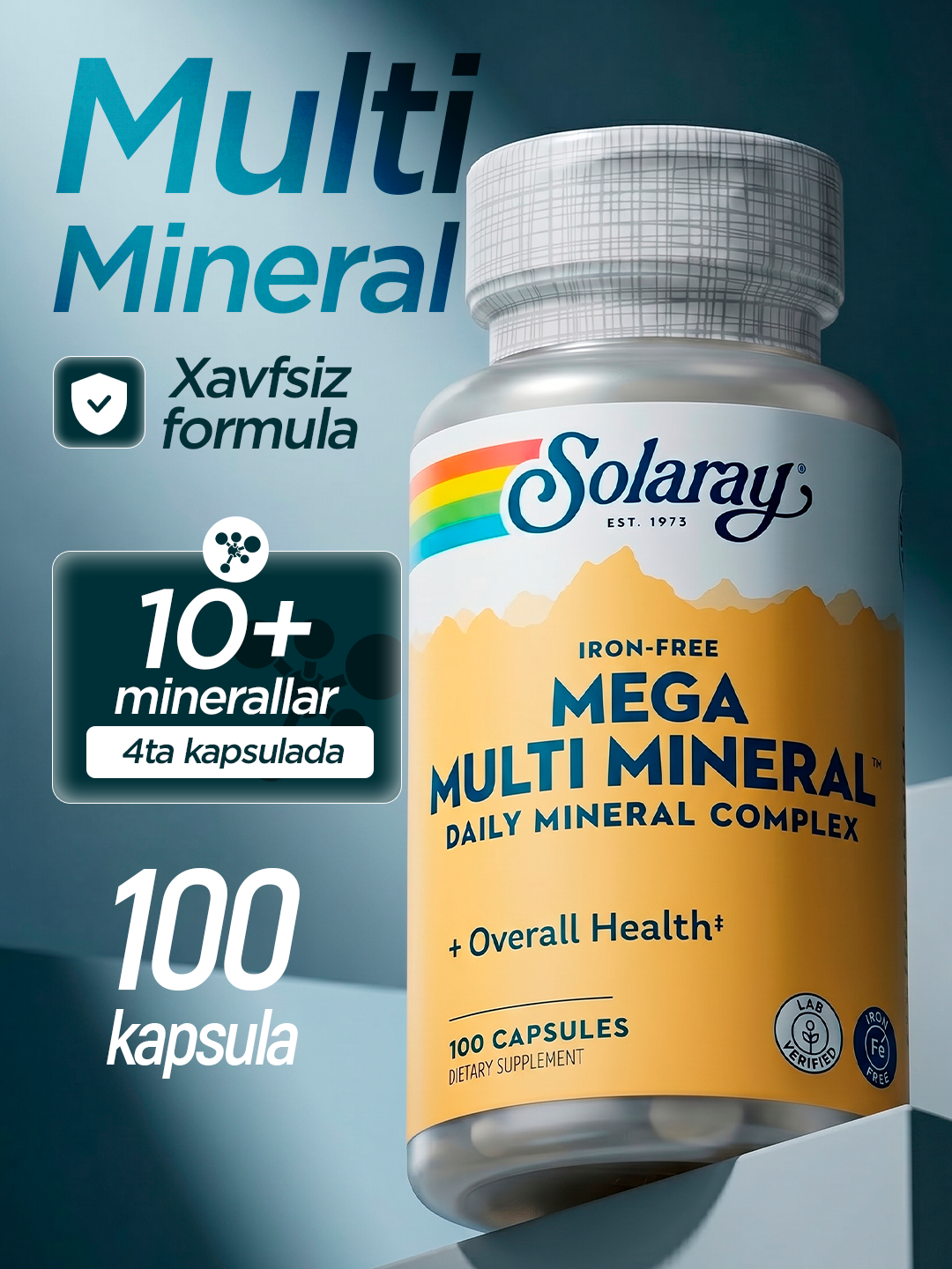 Solaray, Multimineral kompleksi, temirsiz, 120 ta kapsulalar, AQSH - 