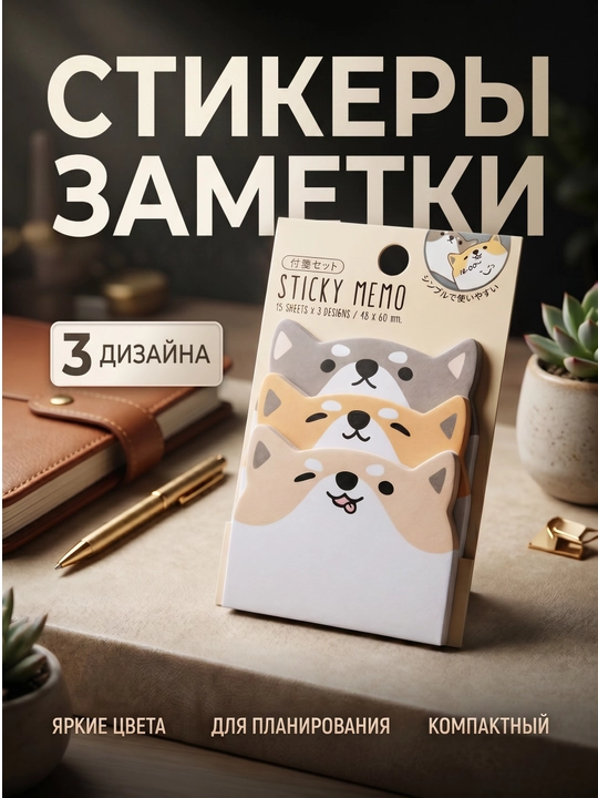 Стикеры для записей с липким слоем в виде животных - 