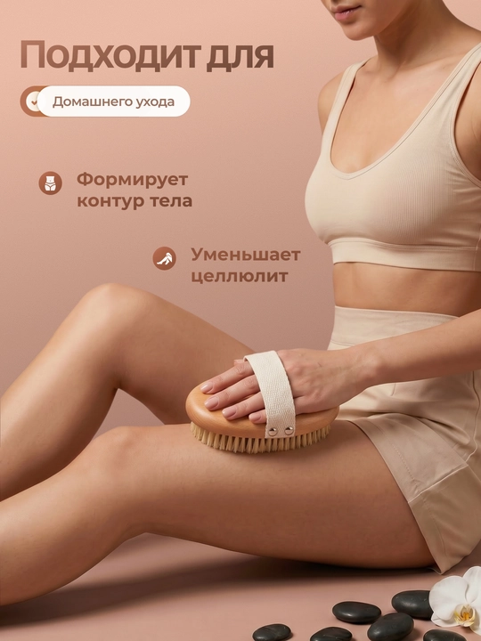 Антицеллюлитная массажная щетка для тела из щетины кактуса для сухого массажа