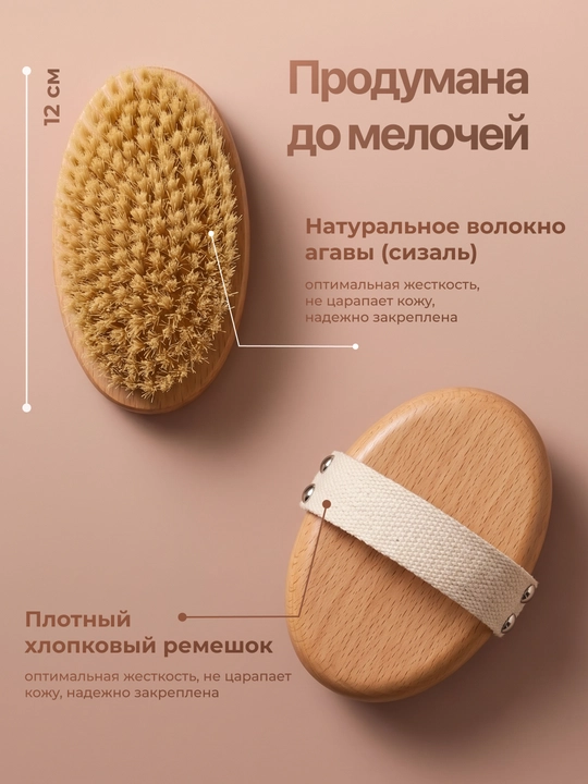Антицеллюлитная массажная щетка для тела из щетины кактуса для сухого массажа