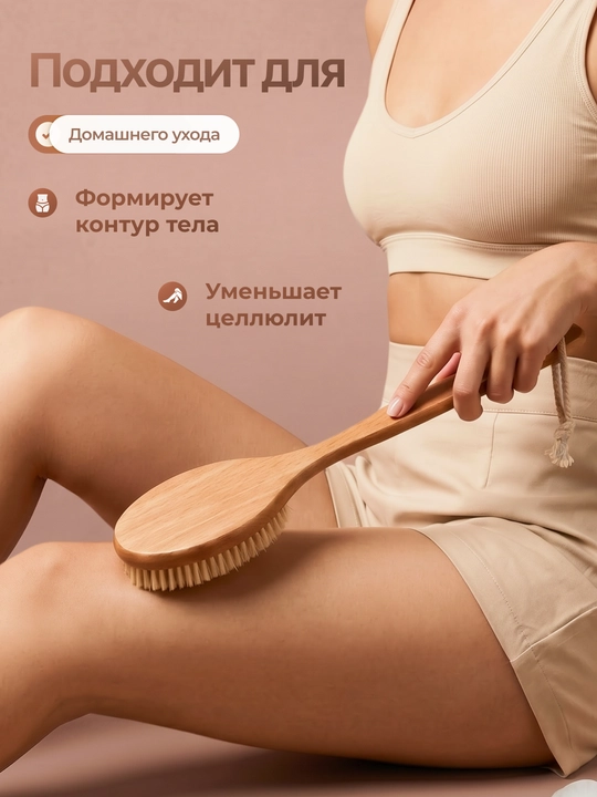Антицеллюлитная массажная щетка для тела из щетины кактуса для сухого массажа