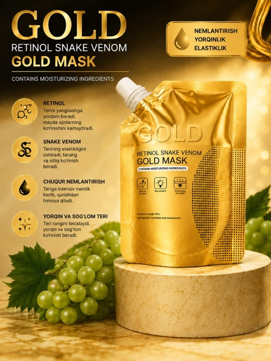 Oltin rang yuz niqobi, retinol niqob, namlantiruvchi niqob, yuz parvarishi - 