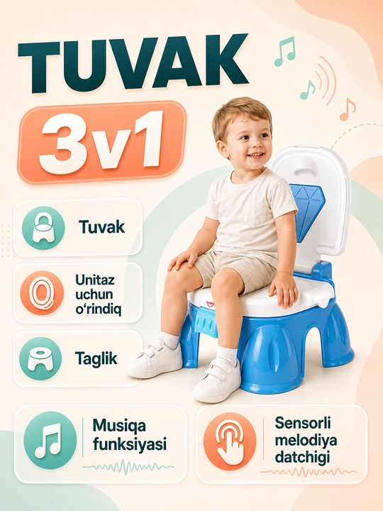Детский горшок 3 в 1, горшок с музыкой, сидушка для унитаза, подставка для ног - 