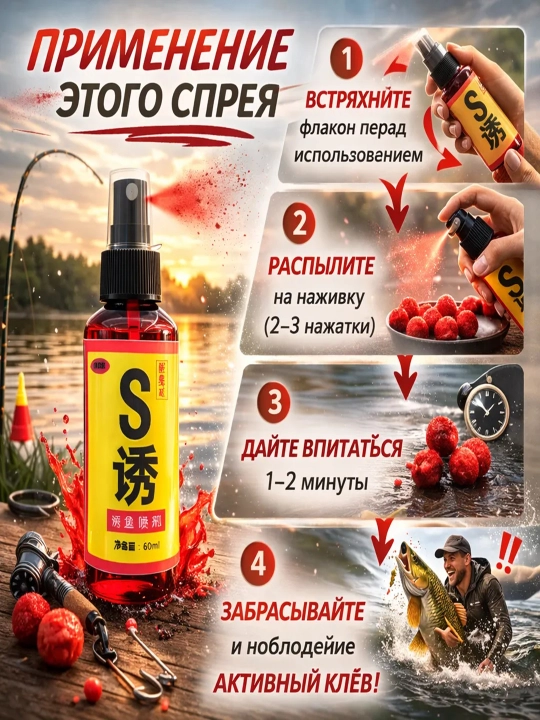 Baliq ovlash uchun klyov aktivatori, sprey aromizator va jozibador qizil primanka - 