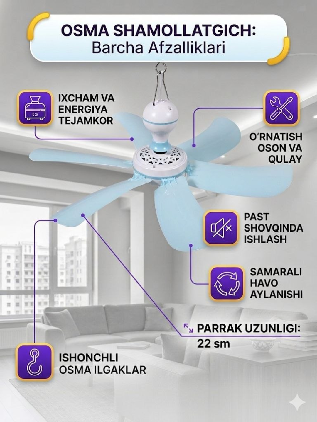 Потолочный вентилятор, люстра-вентилятор, подвесной вентилятор потолочный, 3 и 5 лопасти - 