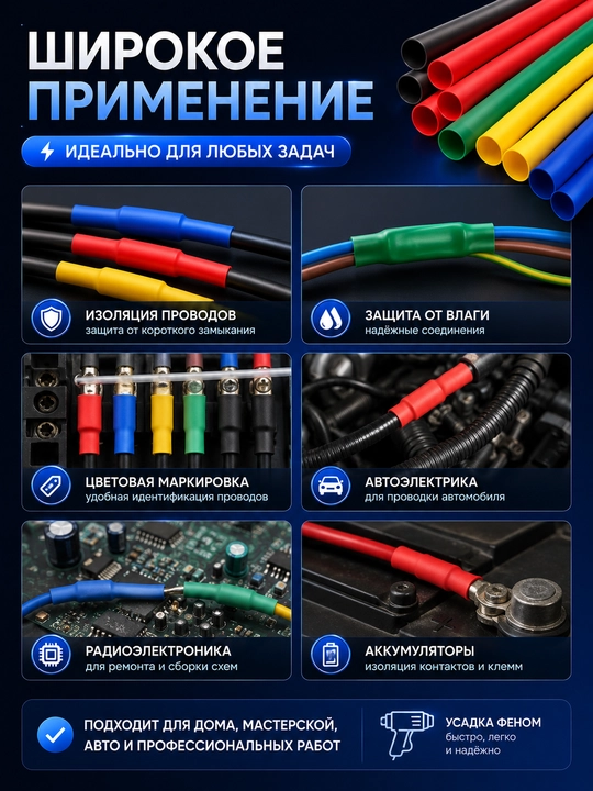 Набор термоусадочных трубок d6 6 мм, 5 цветов, 3 размера в наличии 