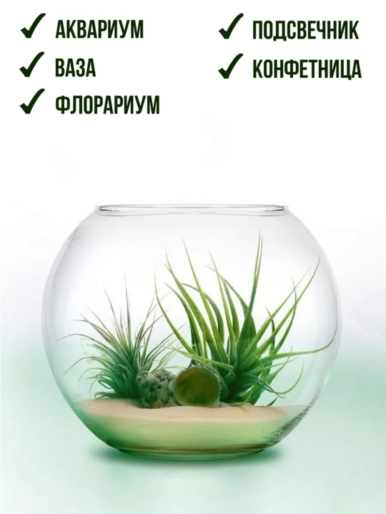 Круглый стеклянный аквариум, для рыбок и растений