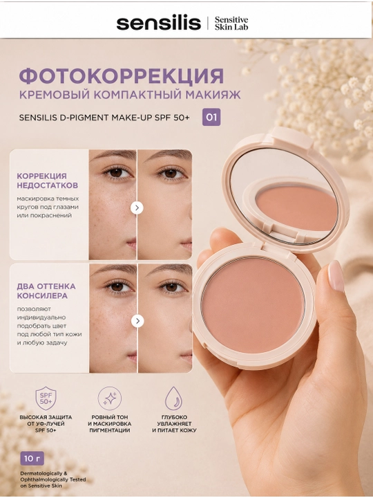Sensilis D-Pigment Make-Up SPF50+ компактный тональный крем тон 01, 10 г