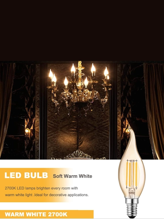LED filament lampa TESS C35, Patron E14, 5W, sham dekorativ lyustra uchun 2700K-sariq rang
