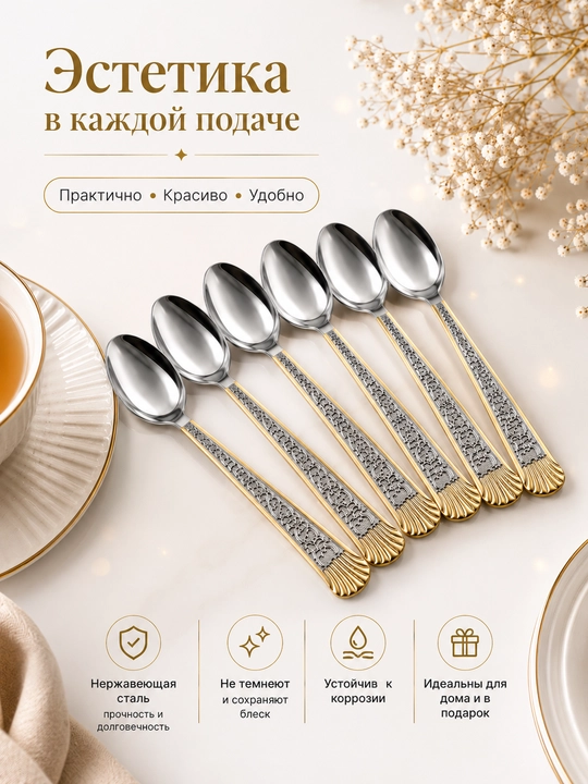 Choy qoshiq, 6 donali to‘plam, 14,5 sm