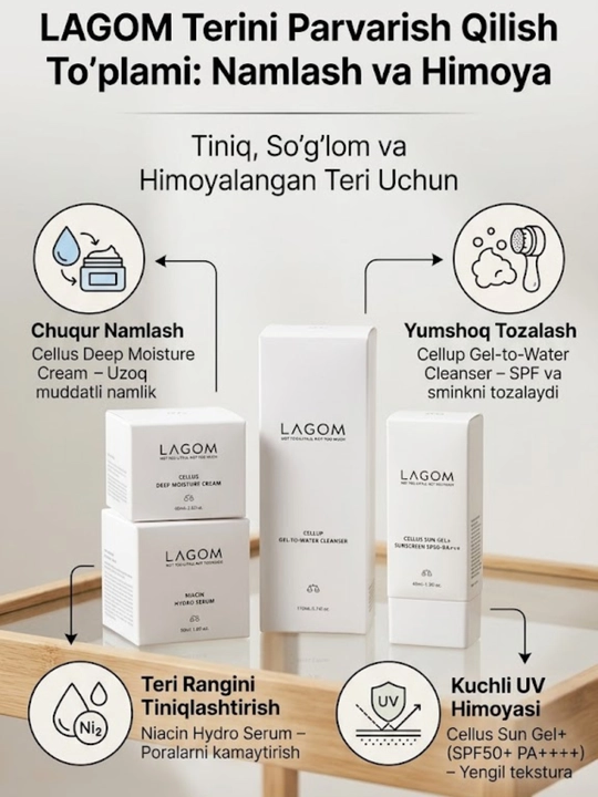 Набор для ухода за кожей LAGOM с увлажнением и SPF50 защитой от солнца