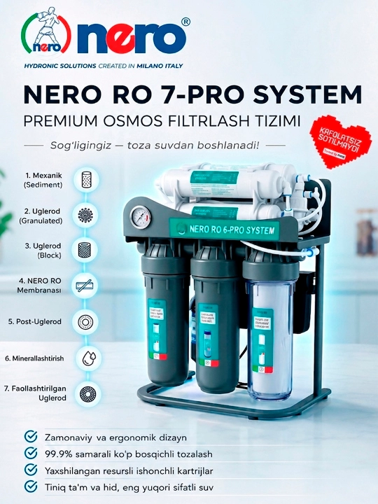Nero RO 7-Pro System с минерализатором и 7-ступенчатым водяным фильтром, фильтр с насосом
