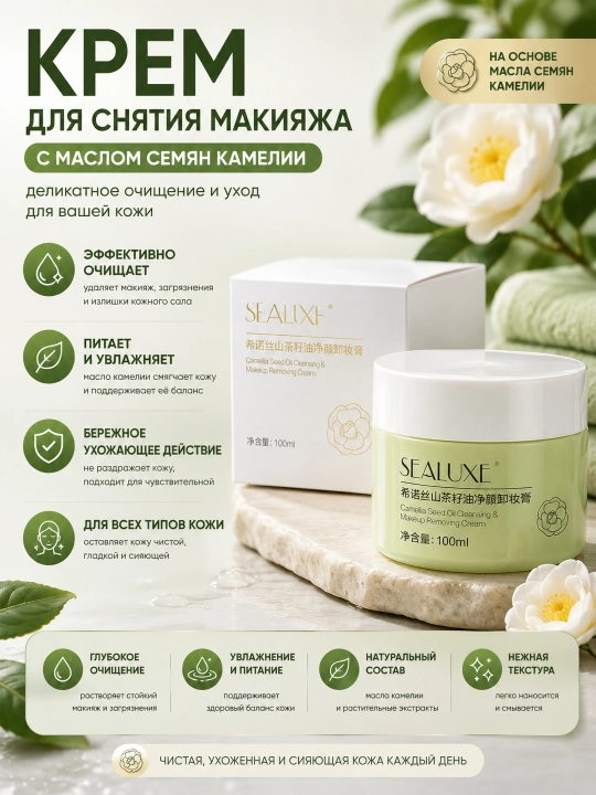 SEALUXE Kameliya urug‘i moyi bilan makiyajni tozalash vositasi, 100 ml  - 