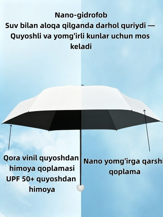 5 qavatli soyabon-kapsula - ixcham, quyosh va yomg‘irdan himoyalovchi, ayollar uchun