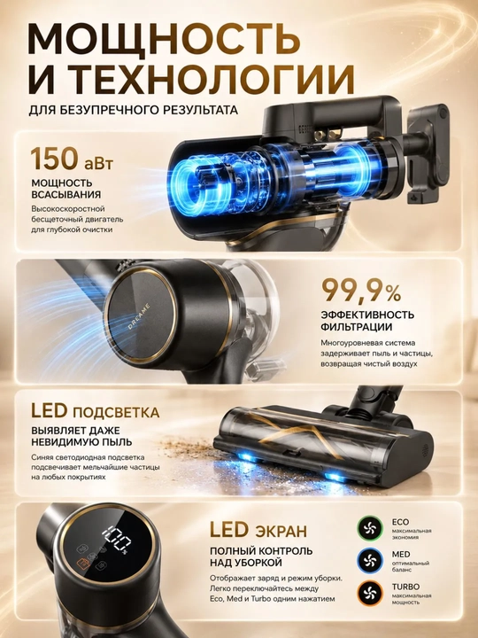 Беспроводной вертикальный пылесос Dreame R10 Pro Aqua 150 АВт сухая\влажная уборка 90 мин