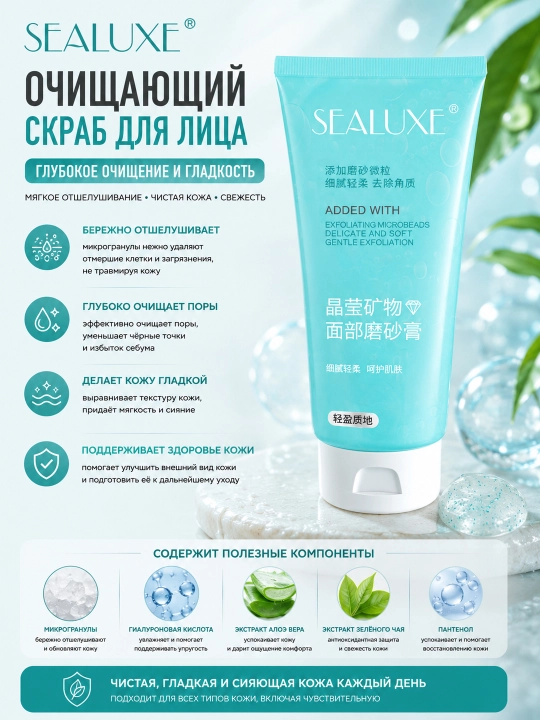 SEALUXE Crystal yuz uchun mineral skrab/100 g - 