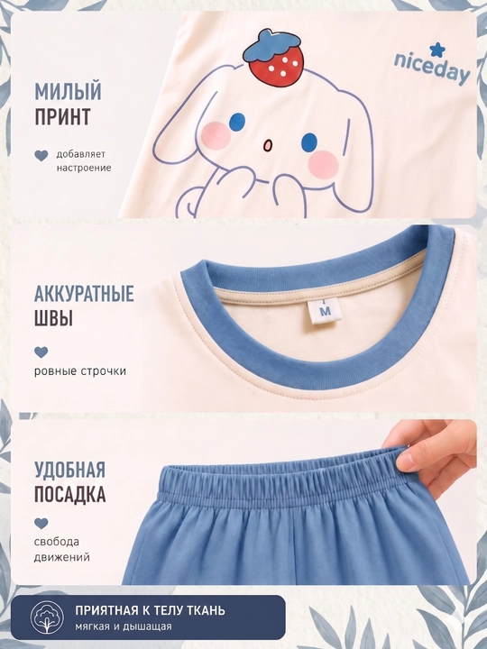 Пижама для женщин и девушек, двойка, футболка и шорты для дома