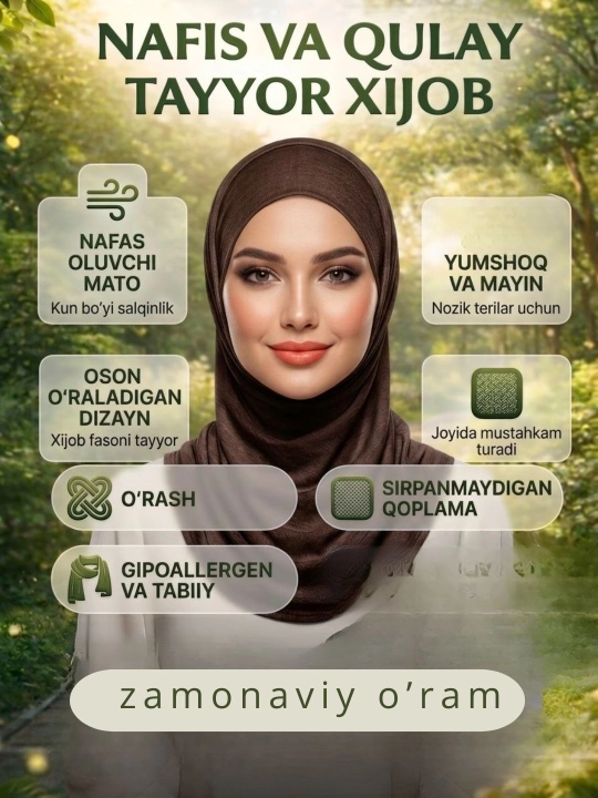 Chechenka xijob ro'moli o'rash uchun qulay onson kiyiladigan xijob ro'mol sport ro'moli