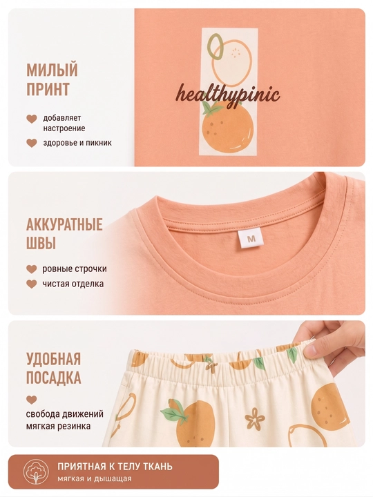 Пижама для женщин и девушек, двойка, футболка и шорты для дома