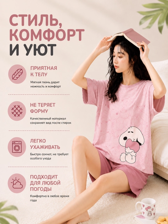 Пижама для женщин и девушек, двойка, футболка и шорты для дома