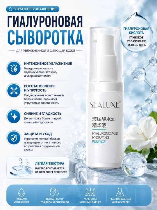 SEALUXE 15 мл Увлажняющая сыворотка с гиалуроновой кислотой - 