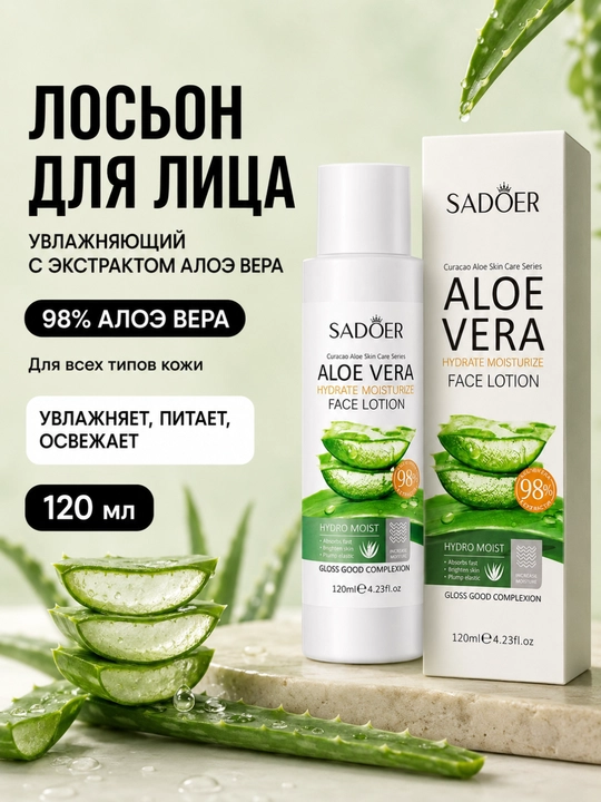 Лосьон для лица Sadoer Aloe Vera с экстрактом алоэ вера - 