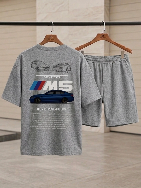 BMW M5 F90 printli erkaklar sport kostyumi, Oversize, o'smirlar uchun futbolka va shortik - 