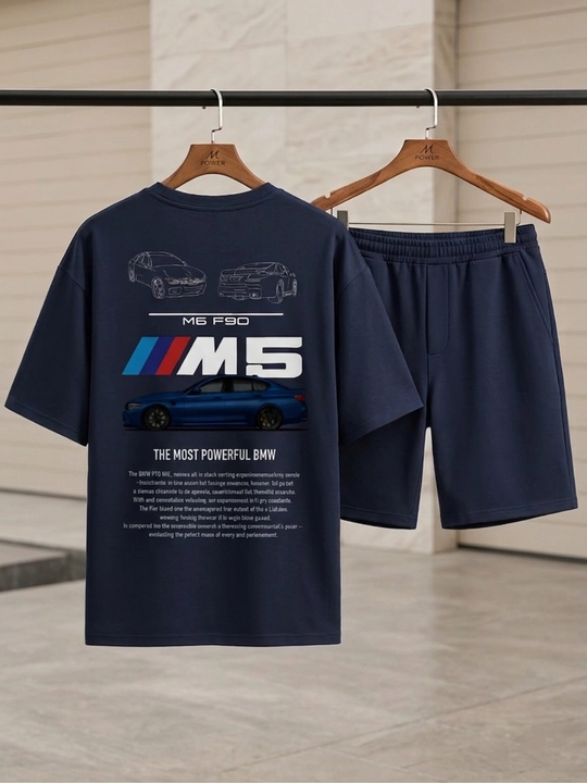 BMW M5 F90 printli erkaklar sport kostyumi, Oversize, o'smirlar uchun futbolka va shortik - 