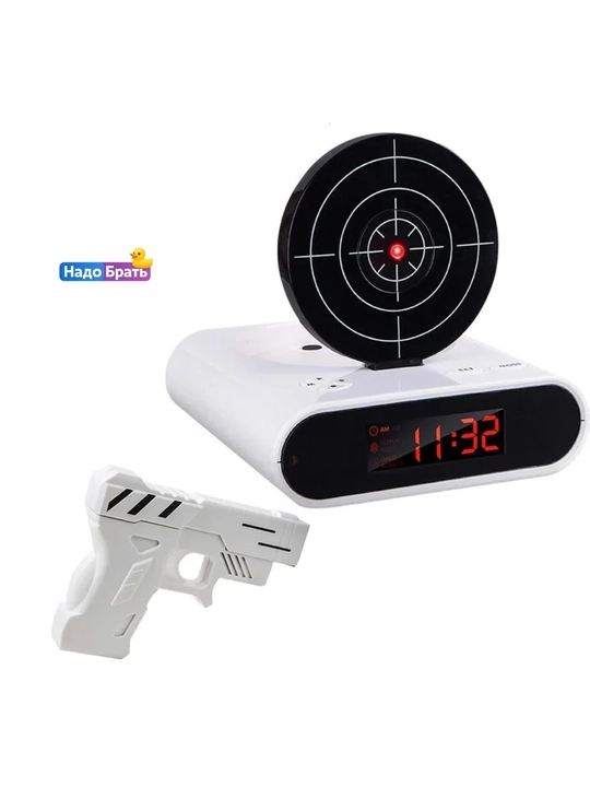 Будильник с мишенью и пистолетом, электронные часы будильник Gun Alarm Clock