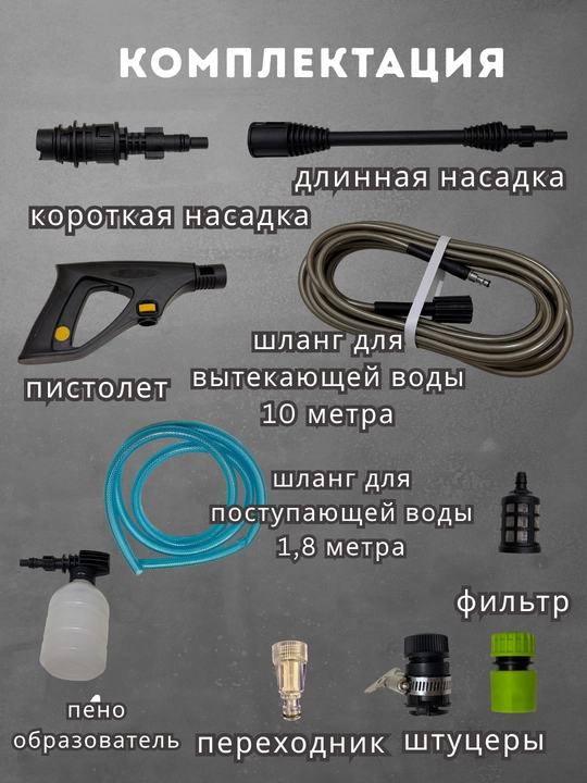 Мойка высокого давления электрическая 2500 Вт, 120 БАР, 7 л/мин, аппарат с пеногенератором