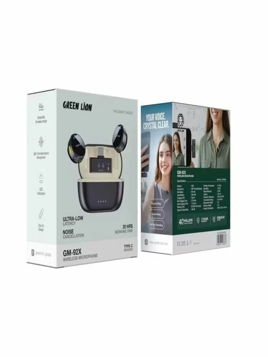 Simsiz petlichka mikrofoni Green Lion GM-92X, shovqinni kamaytirish (20dB), 40 metrgacha