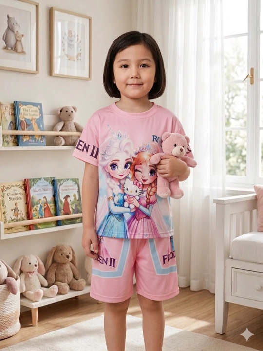 Qizlar uchun 3D  ikki qismli "FROZEN"li kostyumlar — 100% havo o‘tkazuvchan - 