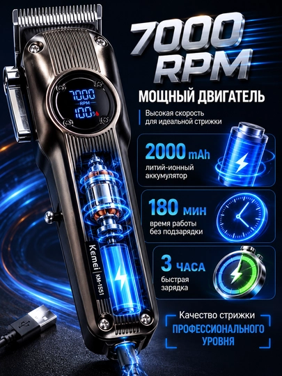 Триммер машинка для стрижки волос и бороды KEMEI KM-1551