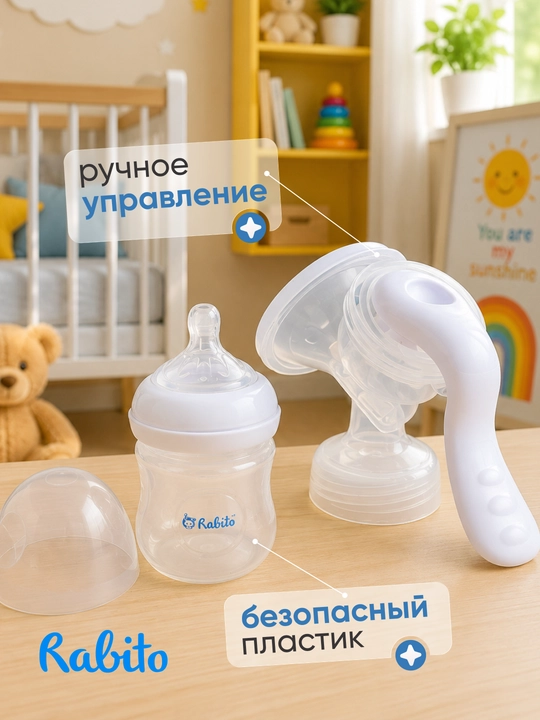 Rabito qo‘l sut sog‘ish moslamasi, emizikli onalar uchun, 150 ml, ko‘krak suti