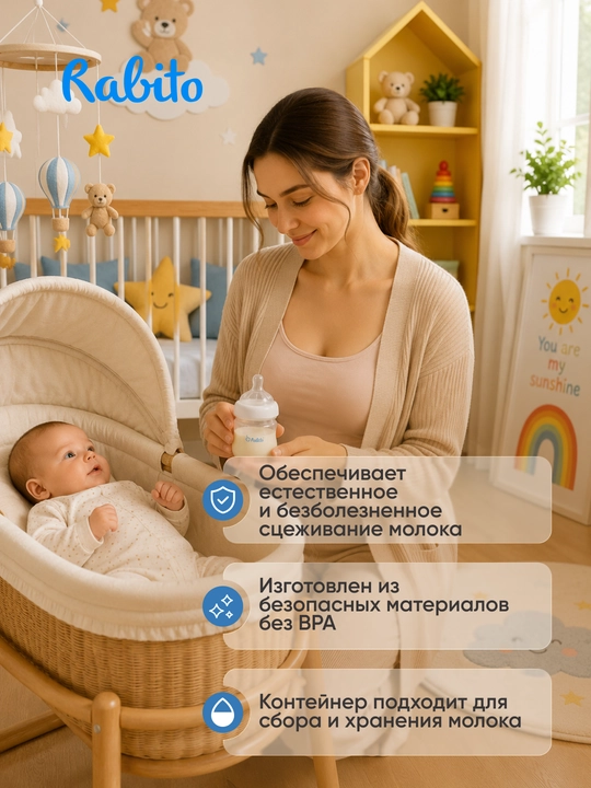 Rabito qo‘l sut sog‘ish moslamasi, emizikli onalar uchun, 150 ml, ko‘krak suti