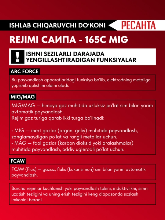 Resanta SAIPA-165S yarim avtomatik payvandlash apparati (art. 65/8)