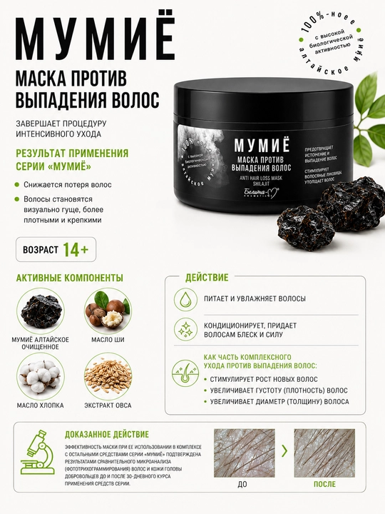 Маска для волос Белита-М Мумиё, против выпадения, 240 мл - 