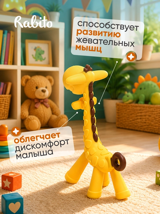 Прорезыватель для зубов детский силиконовый массажер, грызунок для новорожденных "Rаbito"