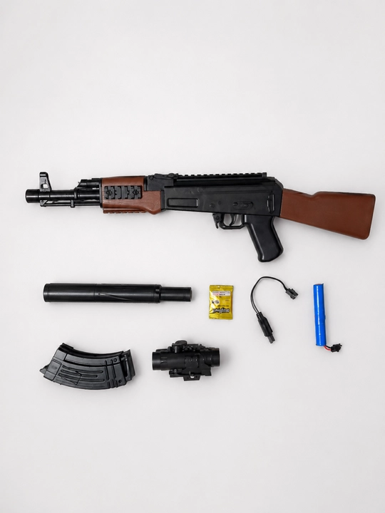 Орбиз автомат AK-47 с аккумулятором 76см прицелом, глушителем игрушечный бластер для детей