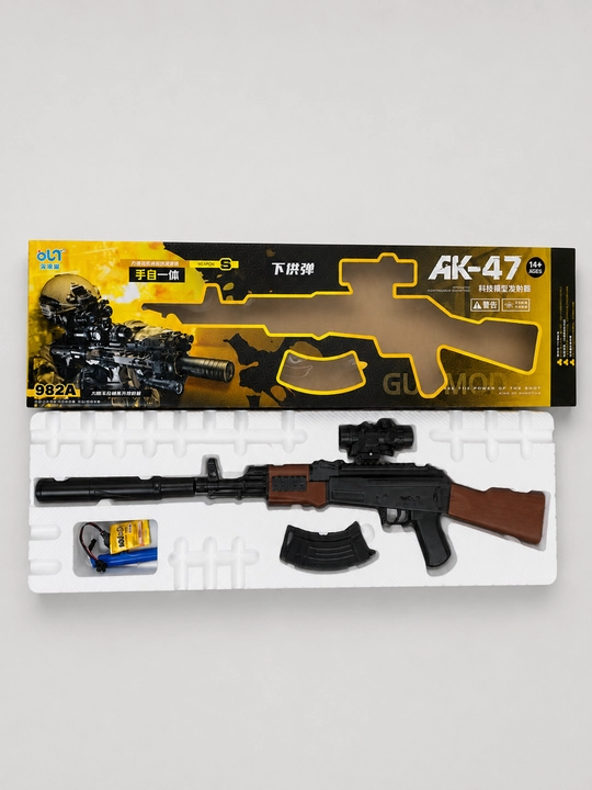 Орбиз автомат AK-47 с аккумулятором 76см прицелом, глушителем игрушечный бластер для детей