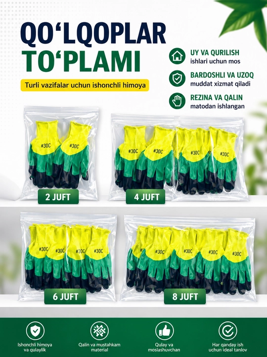 Qo‘lqoplar to‘plami, 2 / 4 / 6 / 8 / 10 juft - 