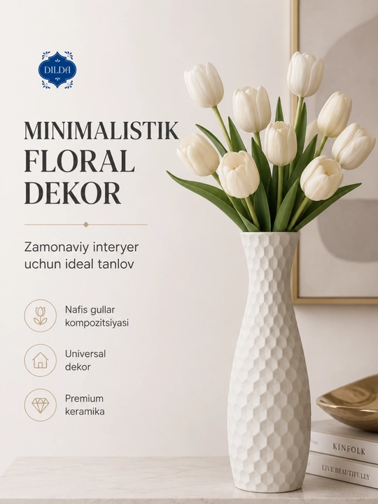 Gullar uchun shisha vaza, interyer uchun dekorativ vaza - minimalizm, oq va qora - 